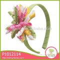 Distinct green shape elastic hairbands with flowers and pearls